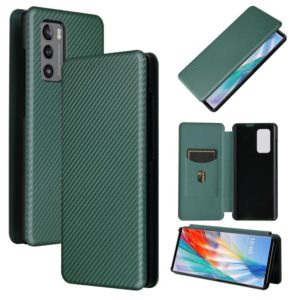 For LG Wing 5G Carbon Fiber Texture Horizontal Flip TPU + PC + PU Leather Case with Card Slot(Green) (OEM)