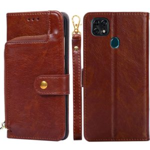 For ZTE Blade 20 Zipper Bag PU + TPU Horizontal Flip Leather Case with Holder & Card Slot & Wallet & Lanyard(Brown) (OEM)