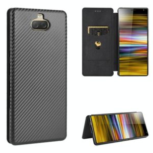 For Sony Xperia 10 Plus Carbon Fiber Texture Horizontal Flip TPU + PC + PU Leather Case with Card Slot(Black) (OEM)