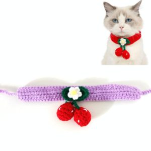Pet Handmade Knitted Wool Cherry Cat Dog Collar Bib Adjustable Necklace, Specification: M 25-30cm(Purple) (OEM)