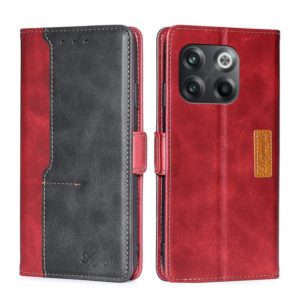 For OnePlus 10T Contrast Color Side Buckle Leather Phone Case(Red + Black) (OEM)