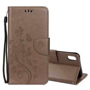 For iPhone XS Max Embossed Butterfly Pattern Horizontal Flip Leather Case with Card Slot & Holder & Wallet & Lanyard (Grey) (OEM)