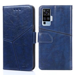 For vivo X50 Pro Geometric Stitching Horizontal Flip TPU + PU Leather Case with Holder & Card Slots & Wallet(Blue) (OEM)