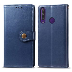For Huawei Y6P Retro Solid Color Leather Buckle Phone Case with Lanyard & Photo Frame & Card Slot & Wallet & Stand Function(Blue) (OEM)