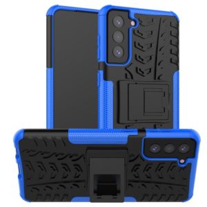 For Samsung Galaxy S21+ 5G Tire Texture Shockproof TPU+PC Protective Case with Holder(Blue) (OEM)