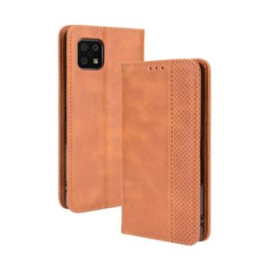 For Aquos Sense6 Magnetic Buckle Retro Crazy Horse Texture Horizontal Flip Leather Case with Holder & Card Slots & Photo Frame(Brown) (OEM)
