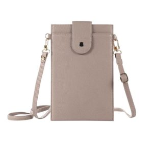 Litchi Texture Card Holder Mobile Phone Bag with Long Strap(Apricot) (OEM)