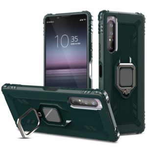 For Sony Xperia 1 II Carbon Fiber Protective Case with 360 Degree Rotating Ring Holder(Green) (OEM)
