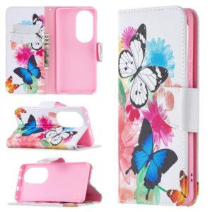 For Huawei P50 Pro Colored Drawing Pattern Horizontal Flip Leather Case with Holder & Card Slots & Wallet(Butterfly) (OEM)