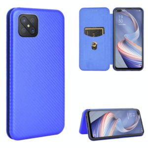 For OPPO A92s Carbon Fiber Texture Horizontal Flip TPU + PC + PU Leather Case with Card Slot(Blue) (OEM)