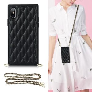 For iPhone X / XS Elegant Rhombic Pattern Microfiber Leather +TPU Shockproof Case with Crossbody Strap Chain(Black) (OEM)