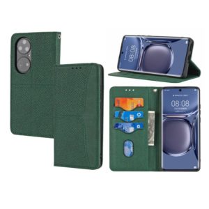 For Huawei P50 Woven Texture Stitching Magnetic Horizontal Flip PU Leather Case with Holder & Card Slots & Wallet & Lanyard(Green) (OEM)