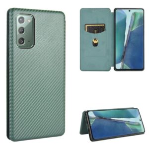 For Samsung Galaxy Note20 Carbon Fiber Texture Horizontal Flip TPU + PC + PU Leather Case with Card Slot(Green) (OEM)