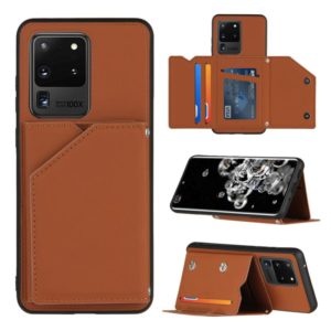 For Samsung Galaxy S20 Ultra Skin Feel PU + TPU + PC Back Cover Shockproof Case with Card Slots & Holder & Photo Frame(Brown) (OEM)