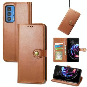 For Motorola Edge 20 Pro Solid Color Leather Buckle Phone Case with Lanyard & Photo Frame & Card Slot & Wallet & Stand Function(Brwon) (OEM)