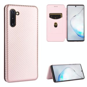 For Samsung Galaxy Note10 Carbon Fiber Texture Horizontal Flip TPU + PC + PU Leather Case with Card Slot(Pink) (OEM)