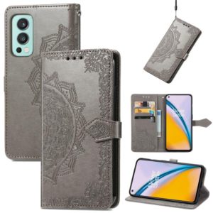 For OnePlus Nord 2 5G Mandala Embossing Pattern Horizontal Flip Leather Case with Holder & Card Slots & Wallet & Lanyard(Grey) (OEM)