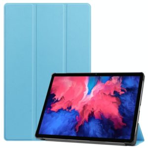 For Lenovo Tab P11 TB-J606F /Tab P11 5G Three-folding Custer Texture Smart Leather Tablet Case(Sky Blue) (OEM)