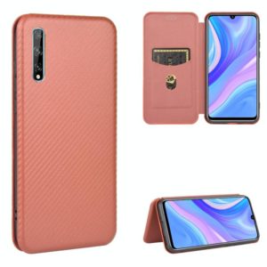 For Huawei Y8p / Enjoy 10S Carbon Fiber Texture Horizontal Flip TPU + PC + PU Leather Case with Card Slot(Brown) (OEM)