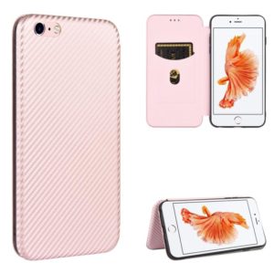 For iPhone 6 / 6s Carbon Fiber Texture Horizontal Flip TPU + PC + PU Leather Case with Card Slot(Pink) (OEM)