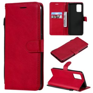For OPPO F19 / A74 4G Solid Color Horizontal Flip Protective Leather Case with Holder & Card Slots & Wallet & Photo Frame & Lanyard(Red) (OEM)