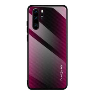 For Huawei P30 Pro Texture Gradient Glass Protective Case(Rose Red) (OEM)
