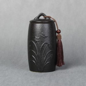 Orchid Pattern Stoneware Tea Cans Storage Tanks Ceramic Tea Set Tea Ceremony Accessories(Black) (OEM)