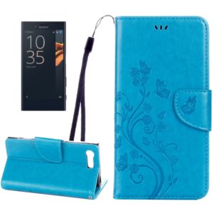For Sony Xperia X Compact Butterflies Love Flowers Embossing Horizontal Flip Leather Case with Holder & Card Slots & Wallet & Lanyard(Blue) (OEM)