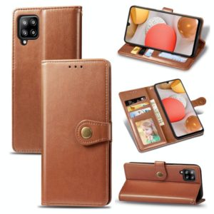 For Samsung Galaxy A42 5G Retro Solid Color Leather Buckle Phone Case with Lanyard & Photo Frame & Card Slot & Wallet & Stand Function(Brown) (OEM)