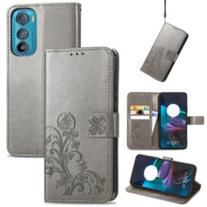 For Motorola Edge 30 Four-leaf Clasp Embossed Buckle Leather Phone Case(Gray) (OEM)