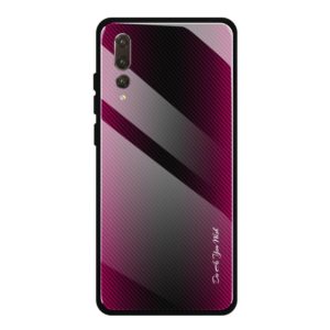 For Huawei P20 Pro Texture Gradient Glass Protective Case(Rose Red) (OEM)