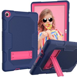 For Huawei MatePad T10 Contrast Color Robot Shockproof Silicone + PC Protective Case with Holder(Navy Blue Rose) (OEM)