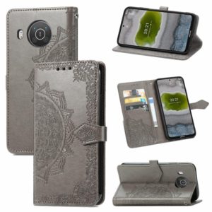 For Nokia X10 Mandala Flower Embossed Horizontal Flip Leather Case with Bracket / Card Slot / Wallet / Lanyard(Gray) (OEM)