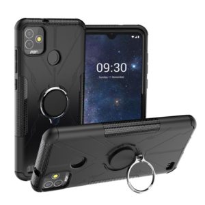For Tecno Pop 5P Armor Bear Shockproof PC + TPU Phone Case with Ring Holder(Black) (OEM)
