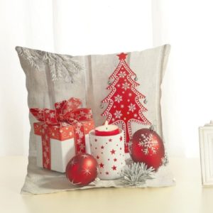 Christmas Decoration Cotton and Linen Pillow Office Home Cushion Without Pillow, Size:45x45cm(White Red Gift) (OEM)