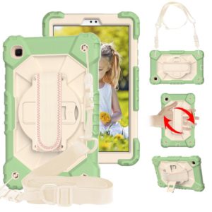 For Samsung Galaxy Tab A7 Lite T220 / T225 Contrast Color Robot Shockproof Silicon + PC Protective Case with Holder & Shoulder Strap(Matcha Green Beige) (OEM)