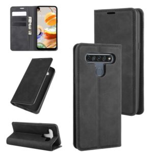 For LG K61 Retro-skin Business Magnetic Suction Leather Case with Holder & Card Slots & Wallet(Black) (OEM)