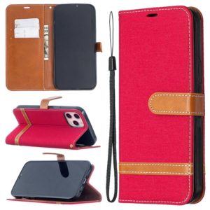For iPhone 12 Pro Max Color Matching Denim Texture Horizontal Flip Leather Case with Holder & Card Slots & Wallet & Lanyard(Red) (OEM)