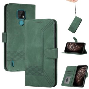 For Motorola Moto E7 Power Cubic Skin Feel Flip Leather Phone Case(Dark Green) (OEM)