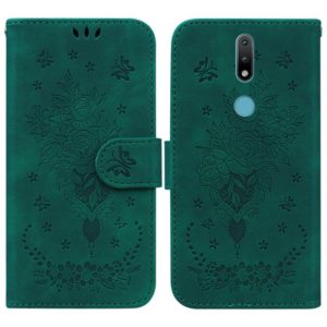 For Nokia 2.4 Butterfly Rose Embossed Leather Phone Case(Green) (OEM)