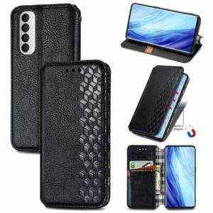 For Oppo Reno4 Pro 4G Cubic Grid Pressed Horizontal Flip Magnetic PU Leather Case with Holder & Card Slots & Wallet(Black) (OEM)