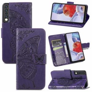 For LG Stylo 7 4G Butterfly Love Flower Embossed Horizontal Flip Leather Case with Bracket / Card Slot / Wallet / Lanyard(Dark Purple) (OEM)