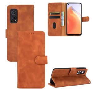 For Xiaomi Mi 10T Solid Color Skin Feel Magnetic Buckle Horizontal Flip Calf Texture PU Leather Case with Holder & Card Slots & Wallet(Brown) (OEM)