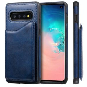 For Galaxy S10 Shockproof Calf Texture Protective Case with Holder & Card Slots & Frame(Blue) (OEM)
