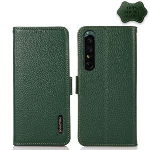 For Sony Xperia 1 IV KHAZNEH Side-Magnetic Litchi Genuine Leather RFID Phone Case(Green) (OEM)