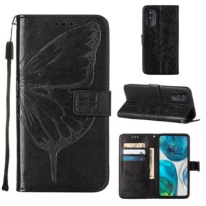 For Motorola Moto G52 Embossed Butterfly Leather Phone Case(Black) (OEM)