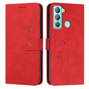 For Tecno POP 5 LTE Skin Feel Heart Pattern Leather Phone Case(Red) (OEM)