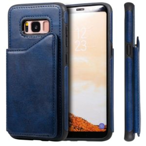 For Galaxy S8 Shockproof Calf Texture Protective Case with Holder & Card Slots & Frame(Blue) (OEM)