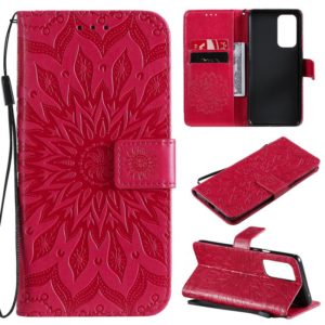 For OnePlus 9 Pro Sun Embossing Pattern Horizontal Flip Leather Case with Card Slot & Holder & Wallet & Lanyard(Red) (OEM)