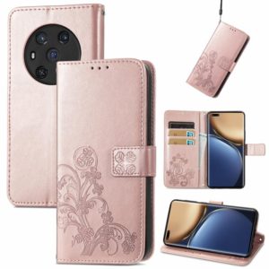 For Honor Magic3 Four-leaf Clasp Embossed Buckle Leather Phone Case(Rose Gold) (OEM)